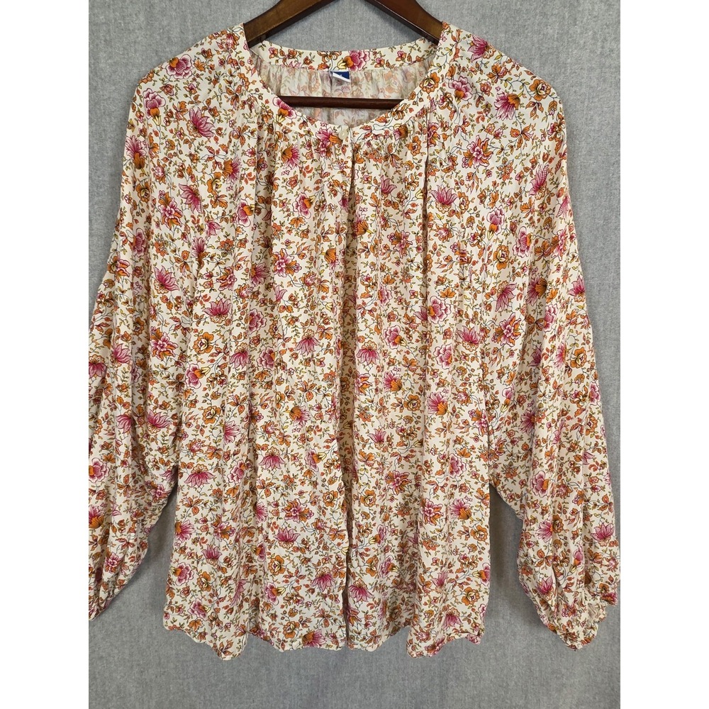 Old Navy Womens 2XL Poet Blouse Floral Peasant Multicolor Button Up Cottage Boho